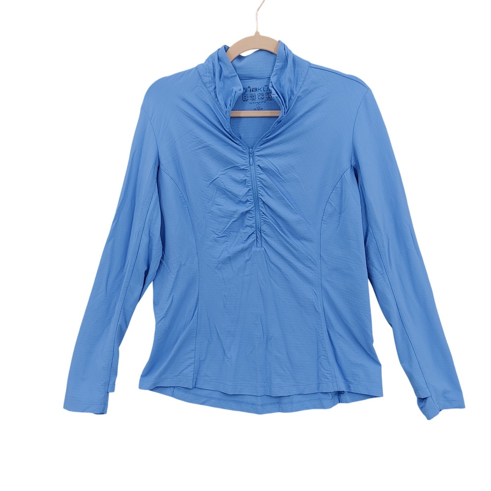 IBKÜL Women Athleisure Golfcore Quarter-Zip Top L Blue Ruched Cooling UPF 50+